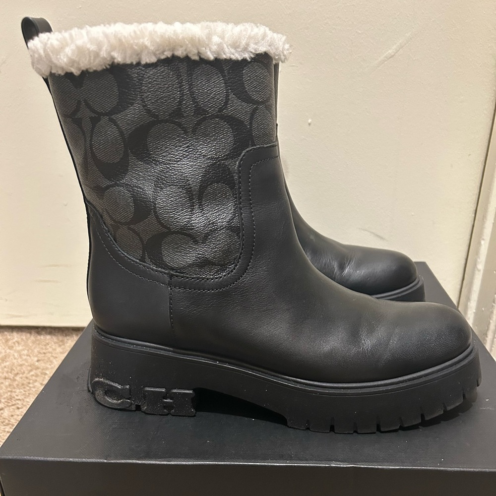 Coach Women's Black Winter Boots with Cream Lining